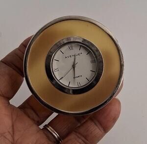 Vintage AVENUE Amber Resin Lucite Round Mini Desk Table Paperweight Clock